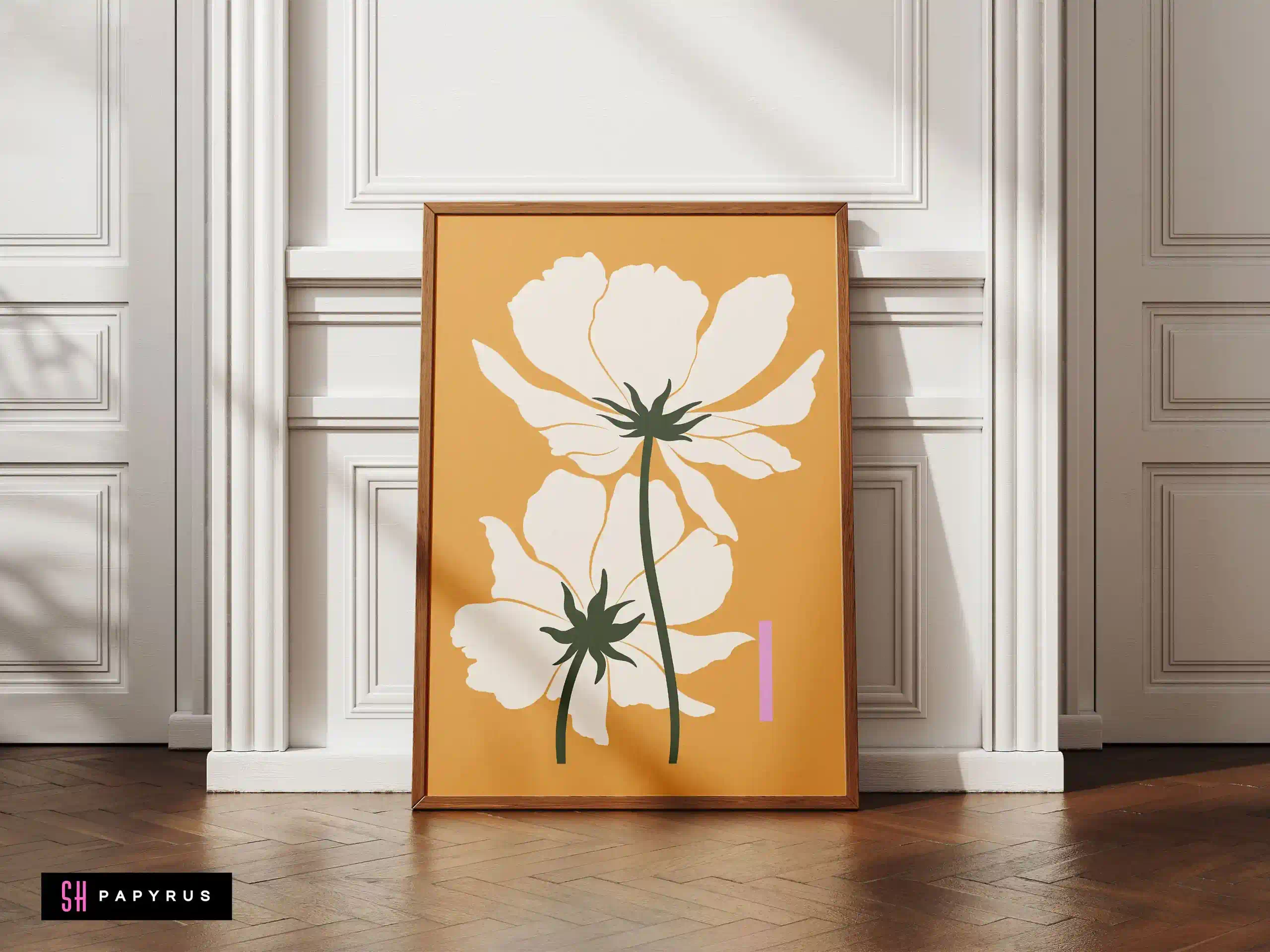 Serene White & Sage Botanical Art on a Peach Background