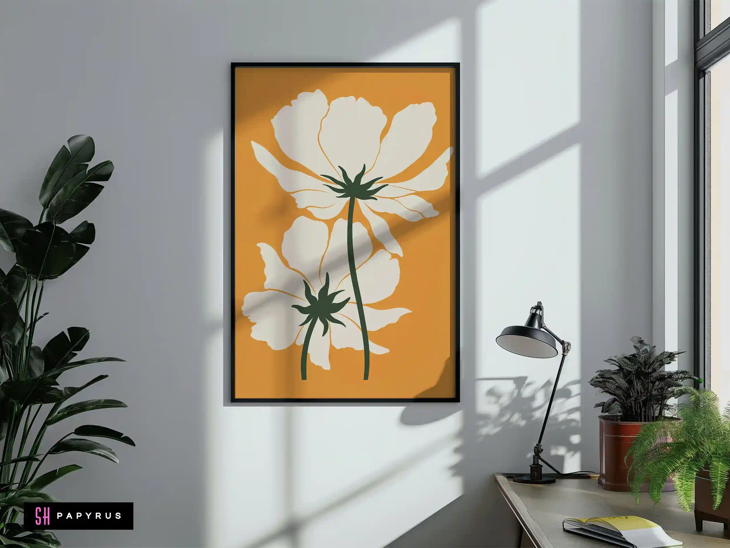 Serene White & Sage Botanical Art on a Peach Background