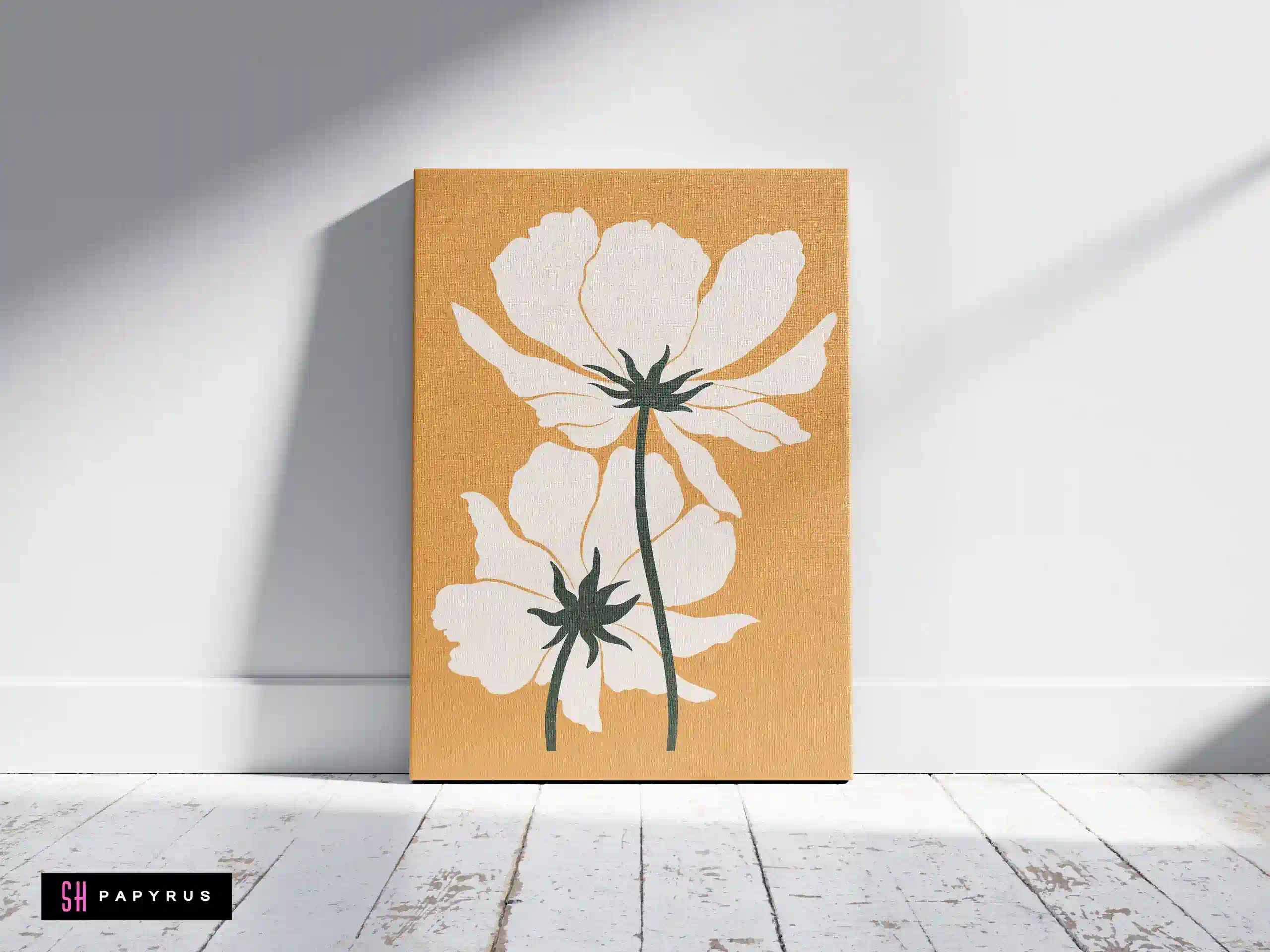 Serene White & Sage Botanical Art on a Peach Background