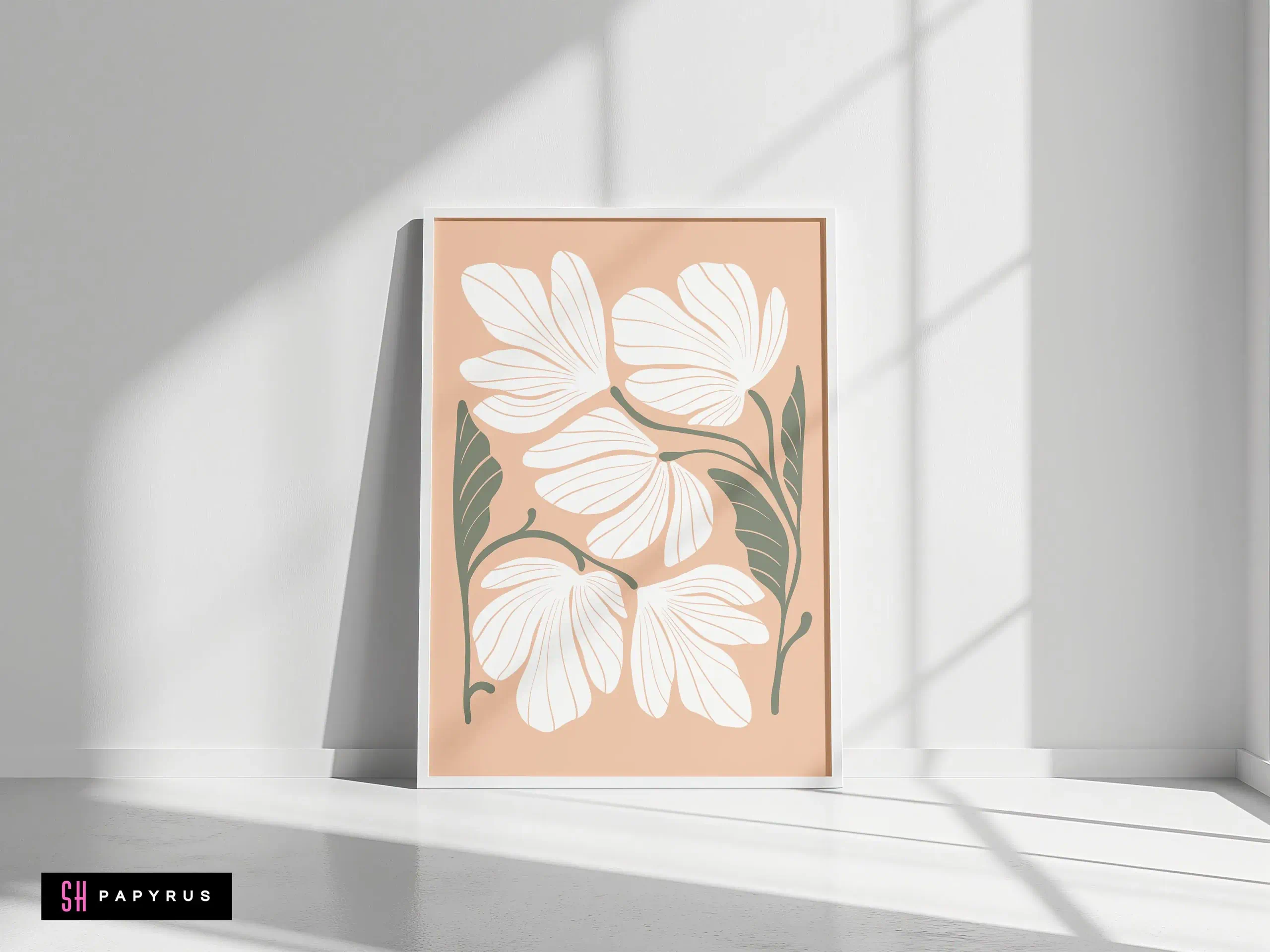 Delicate White Daisies on a Calming Sage Green Field