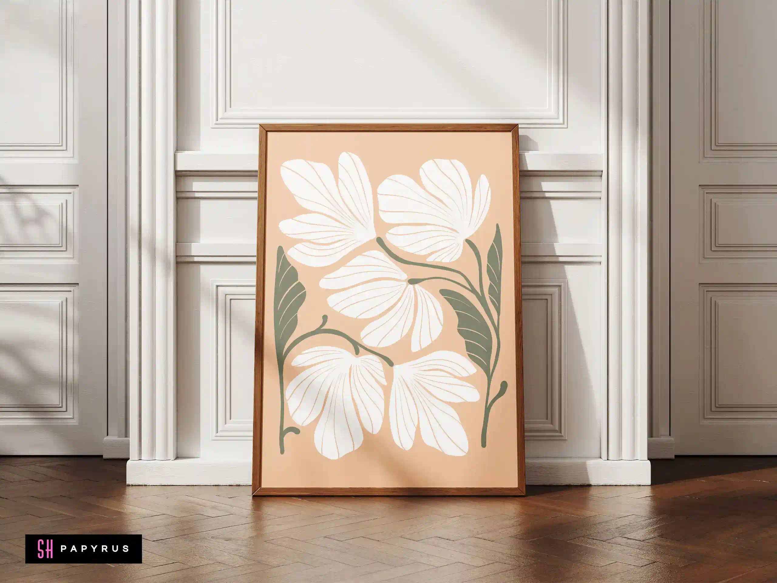 Delicate White Daisies on a Calming Sage Green Field