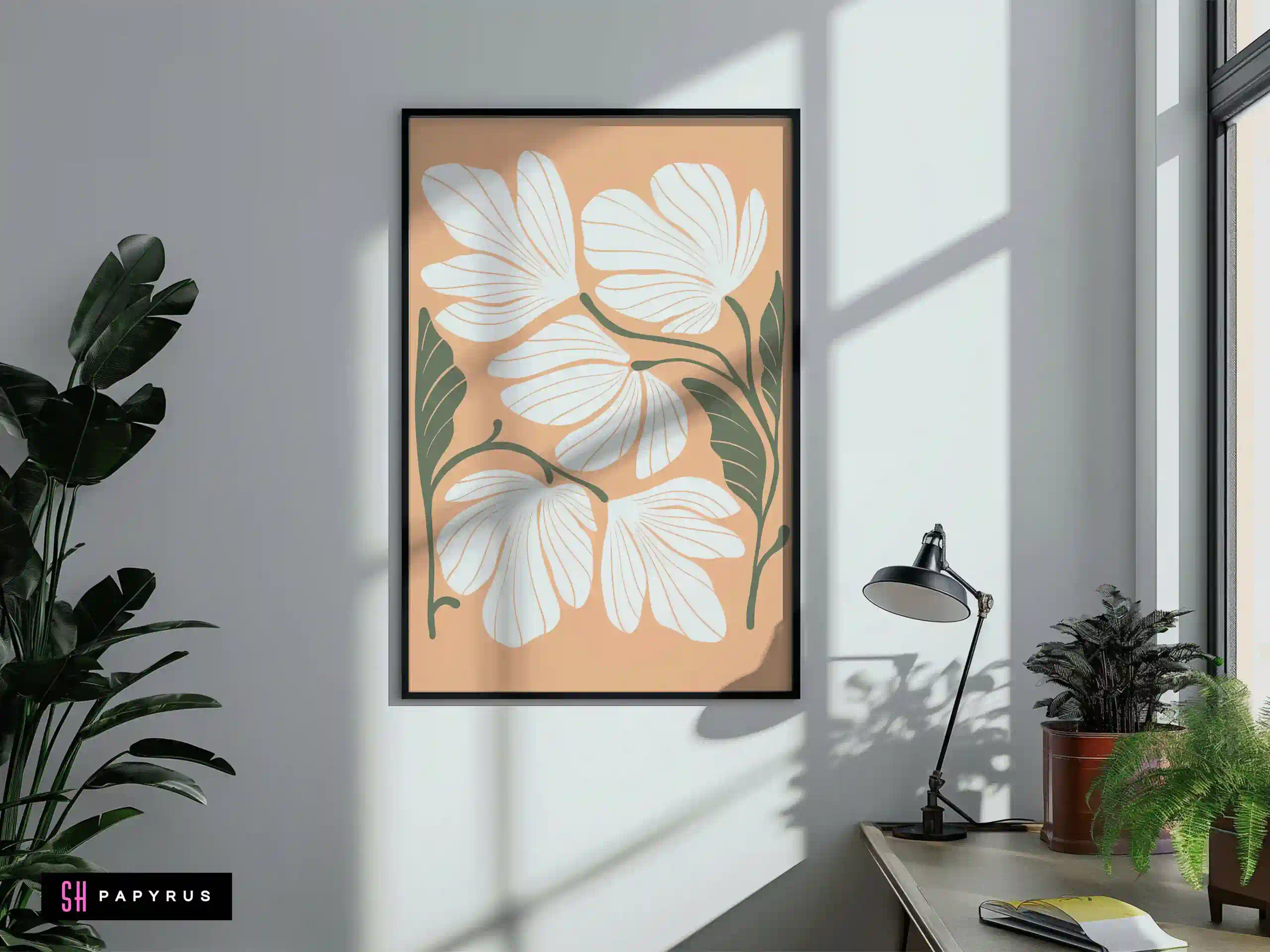 Delicate White Daisies on a Calming Sage Green Field