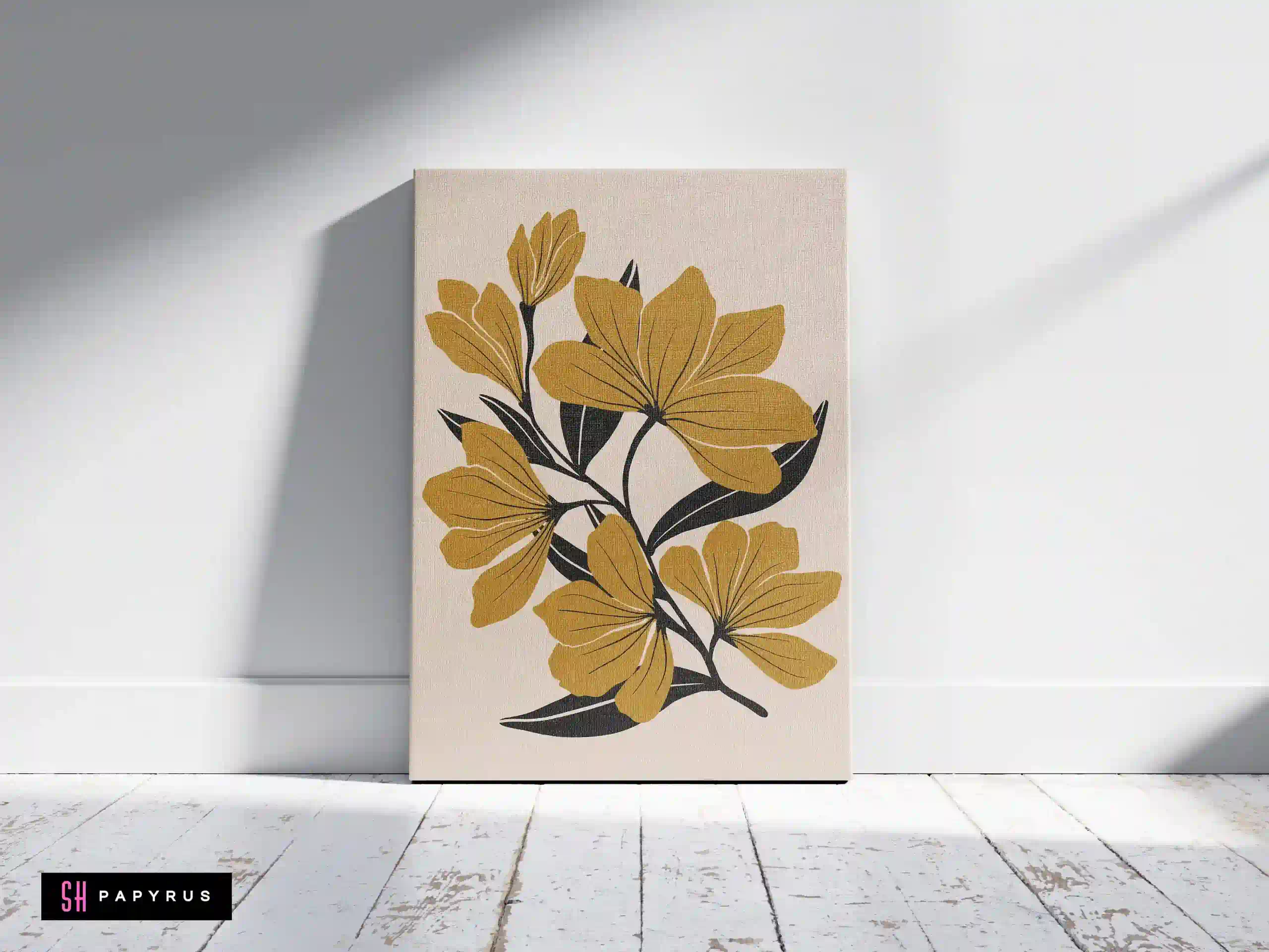 Elegant White Botanical Flowers on a Warm Tan Background