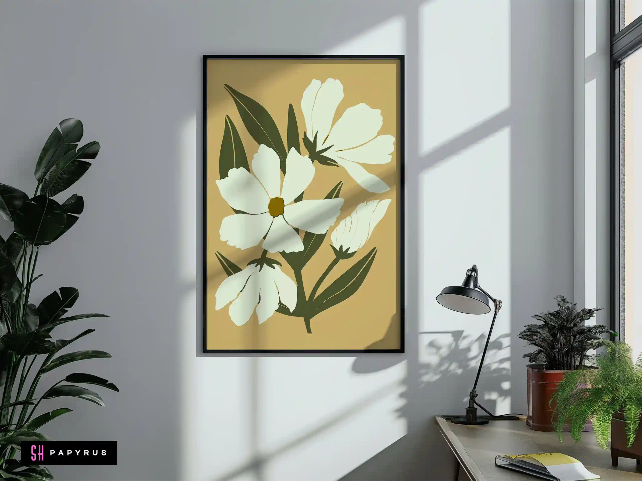 Joyful Mustard Yellow Daisy Pattern Art Print