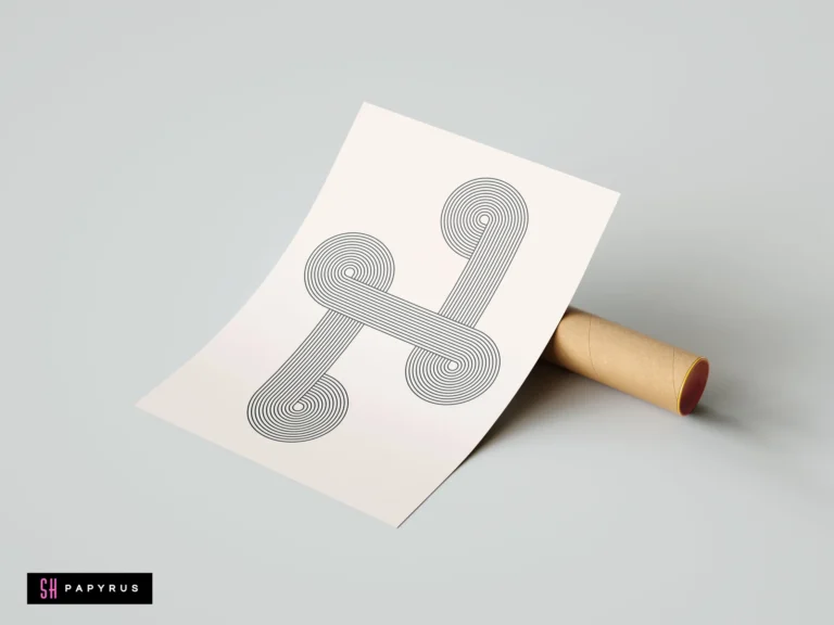 Minimalist cream and black geometric line art print featuring abstract concentric patterns, displayed on a mailing tube for contemporary home wall decor.