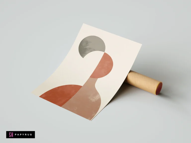 Minimalist earthy geometric woman silhouette wall art in terracotta, beige, and sage green. Modern abstract art print on a neutral cream background.