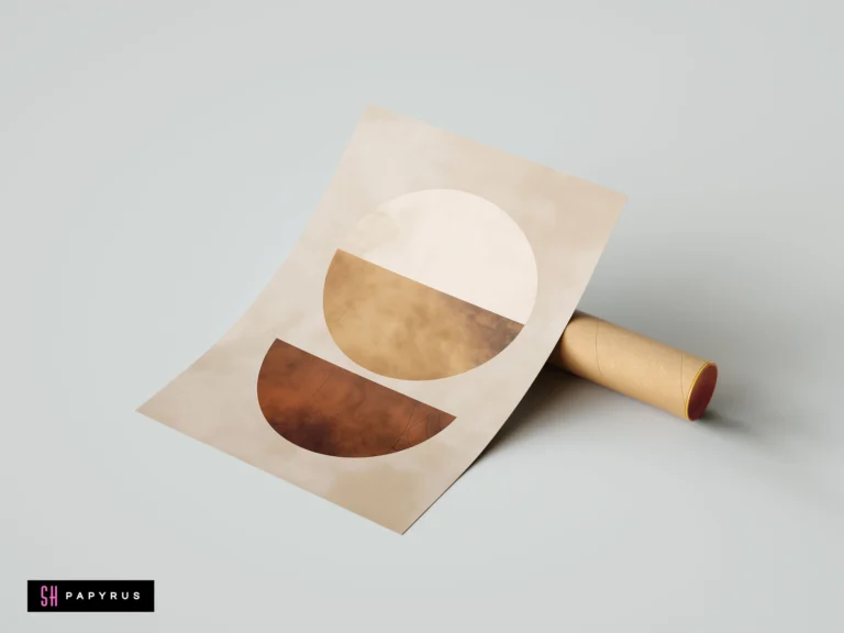 Mid-century modern wall art featuring abstract geometric shapes in earth tones like terracotta, tan, and beige with a textured, minimalist aesthetic.