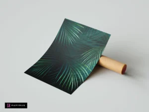 Moody botanical art print featuring layered dark teal and deep green tropical palm leaves.