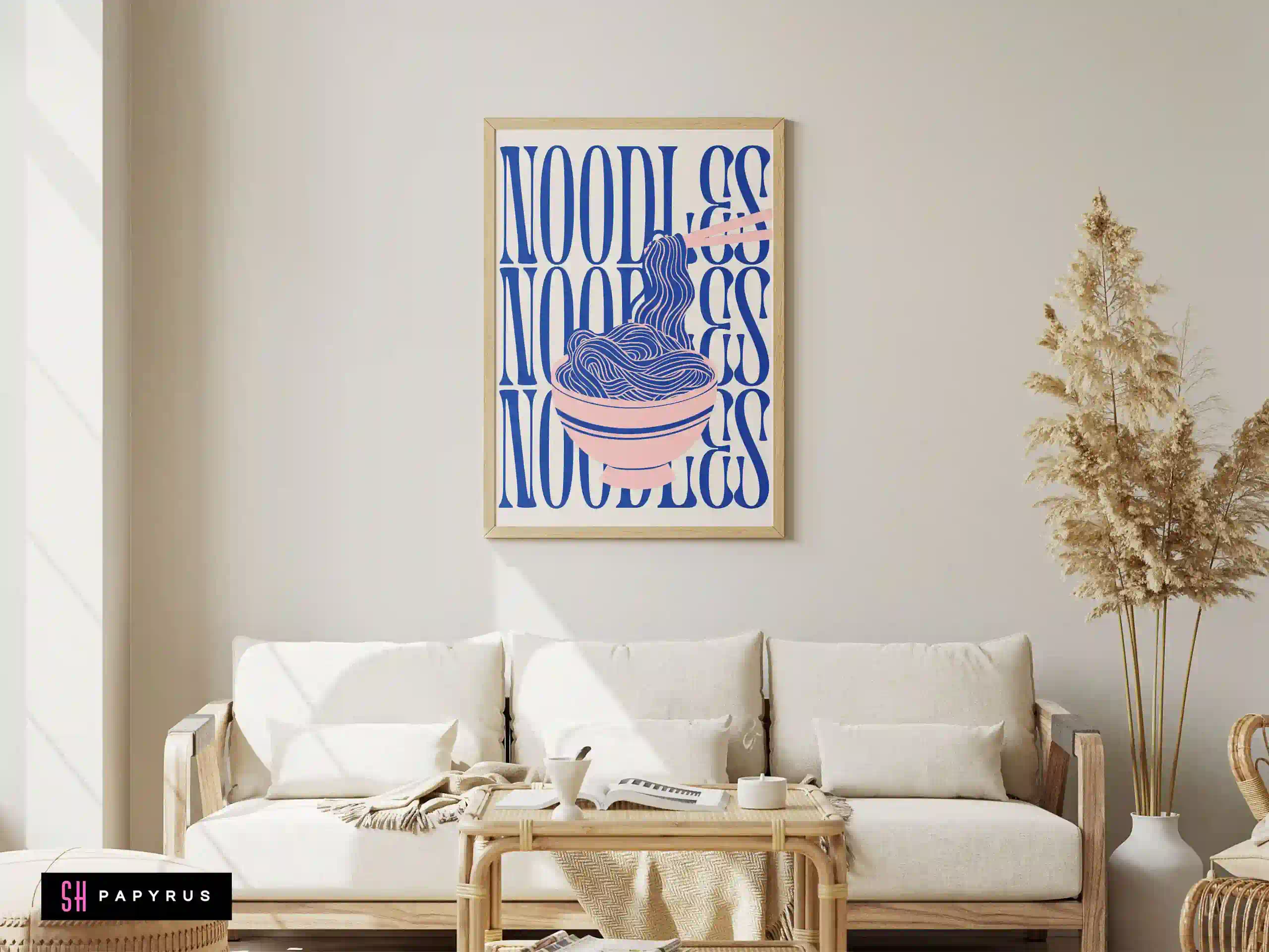 Vibrant Pink & Blue Modern Noodles Typography Art