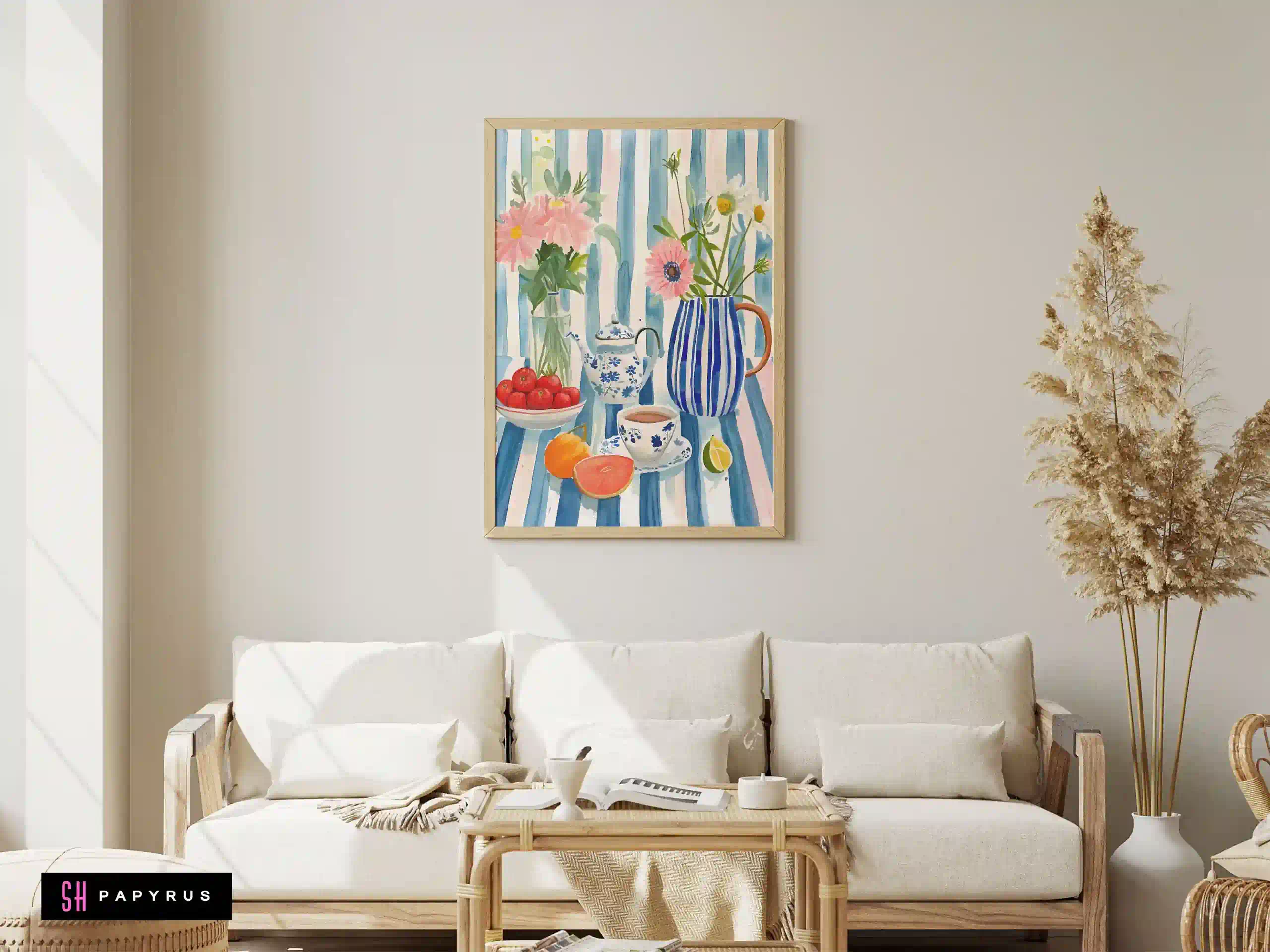 Vibrant Watercolor Tea Time Still Life Art Print