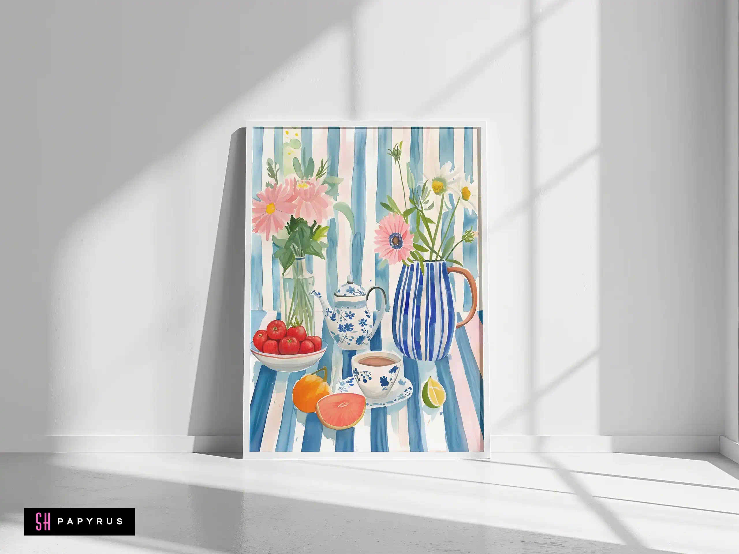 Vibrant Watercolor Tea Time Still Life Art Print