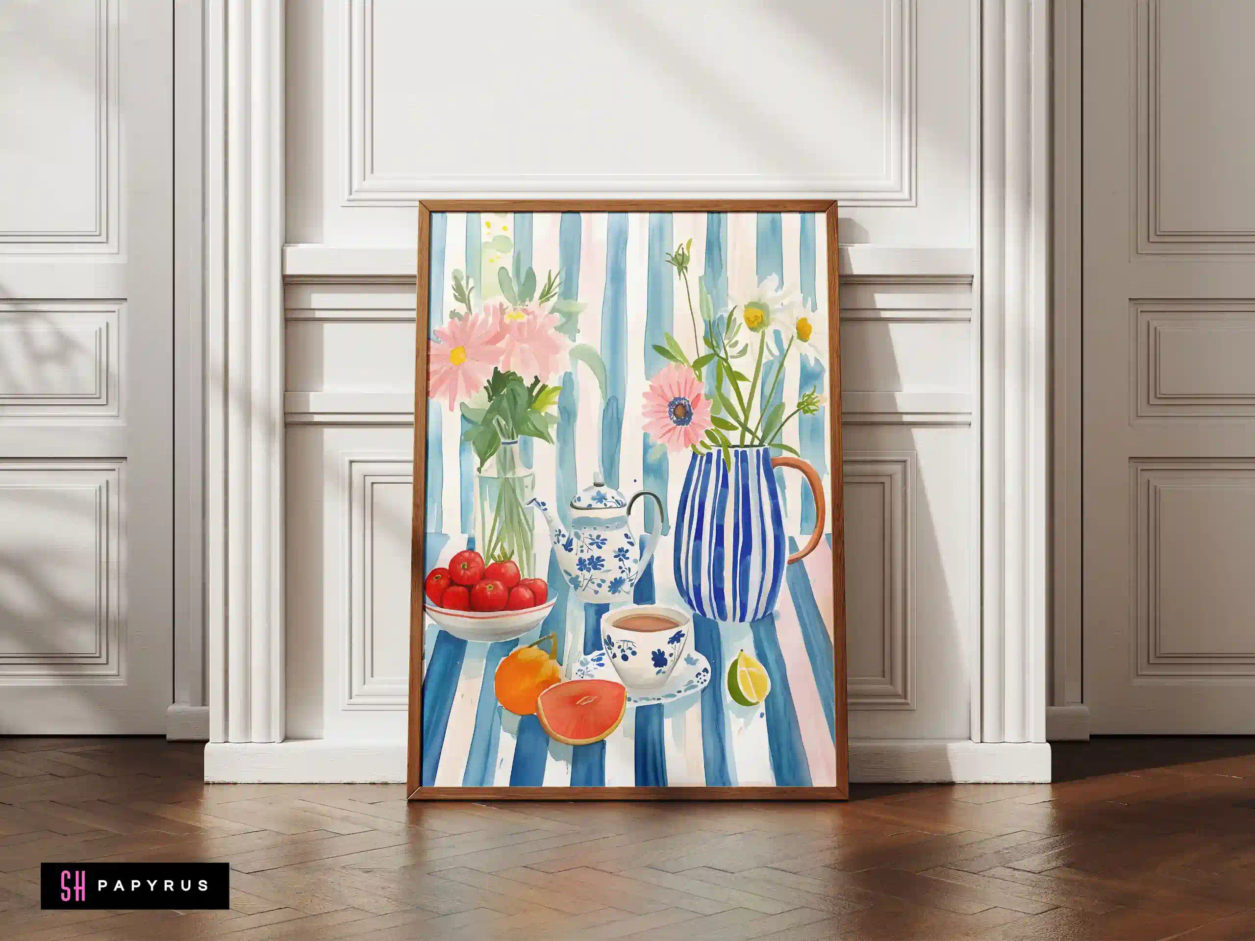 Vibrant Watercolor Tea Time Still Life Art Print