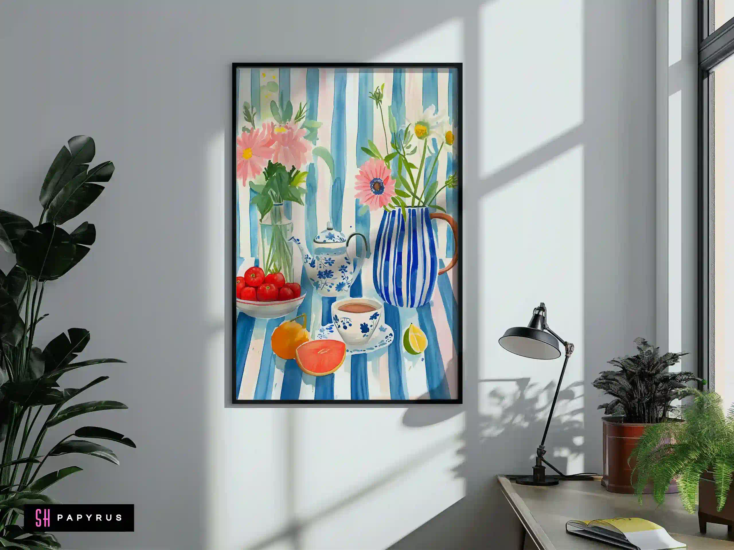 Vibrant Watercolor Tea Time Still Life Art Print