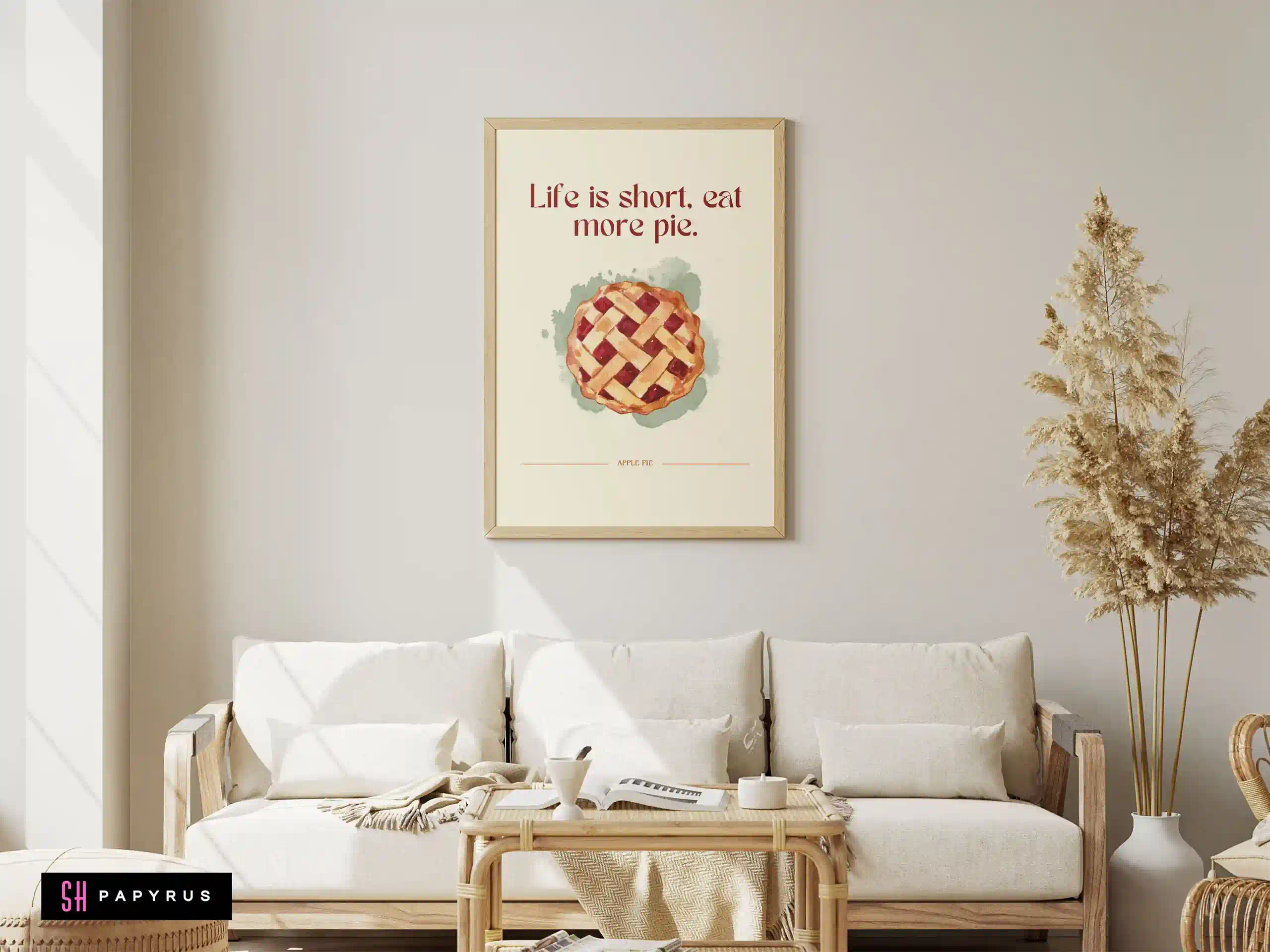 Cozy Apple Pie 'Life is Short' Watercolor Quote Art