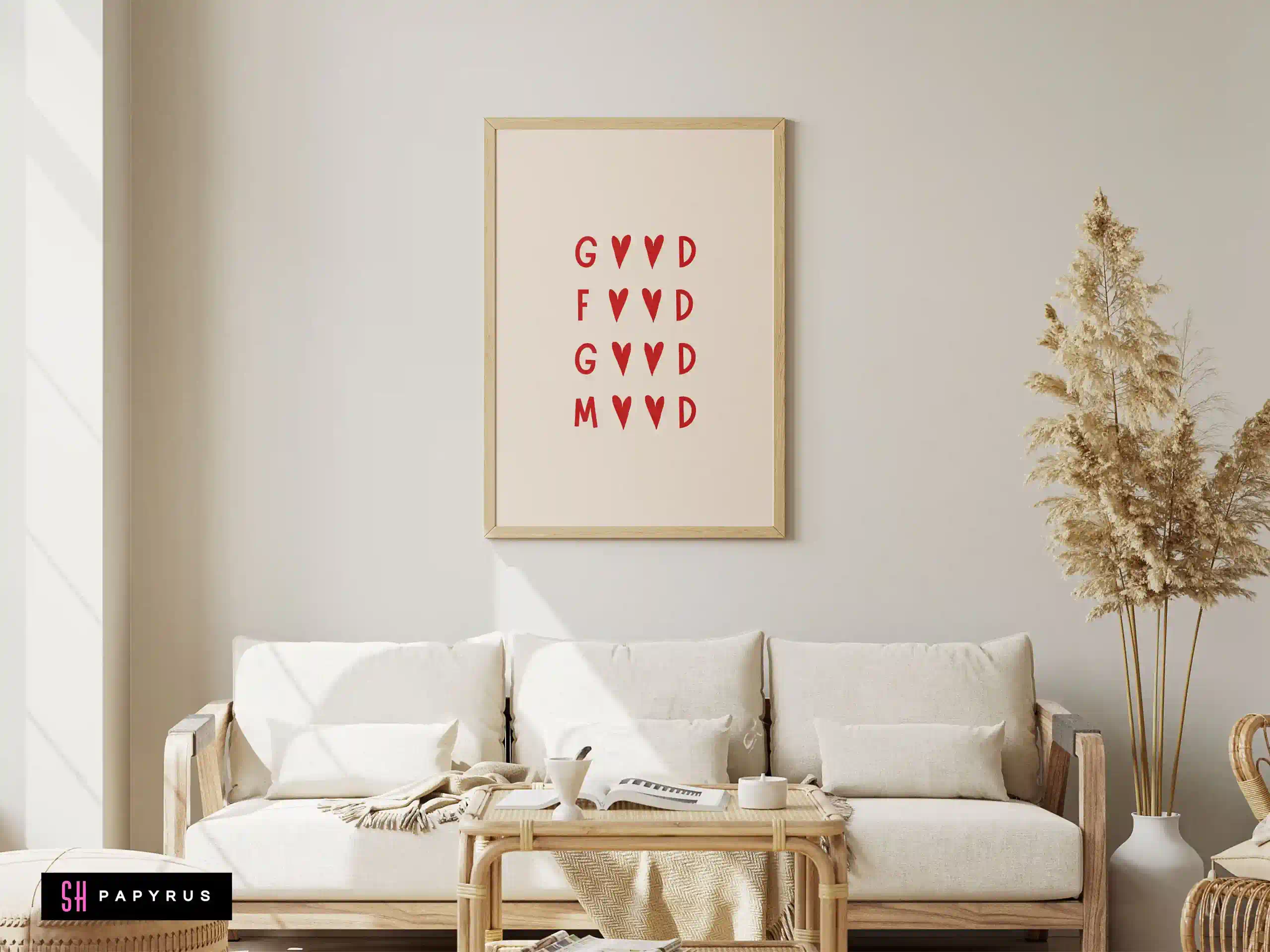 Minimalist 'Good Food Good Mood' Red Heart Print