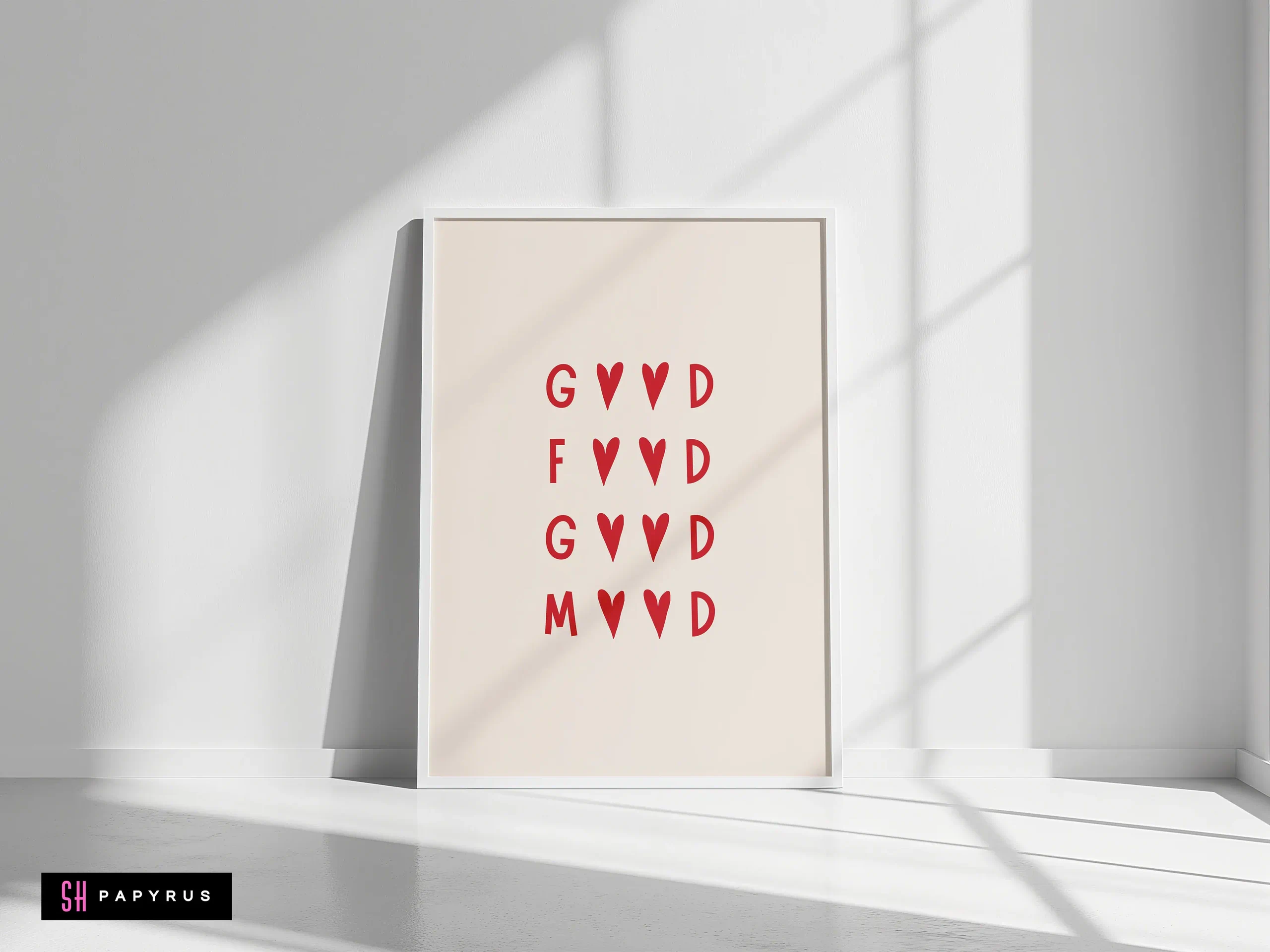 Minimalist 'Good Food Good Mood' Red Heart Print