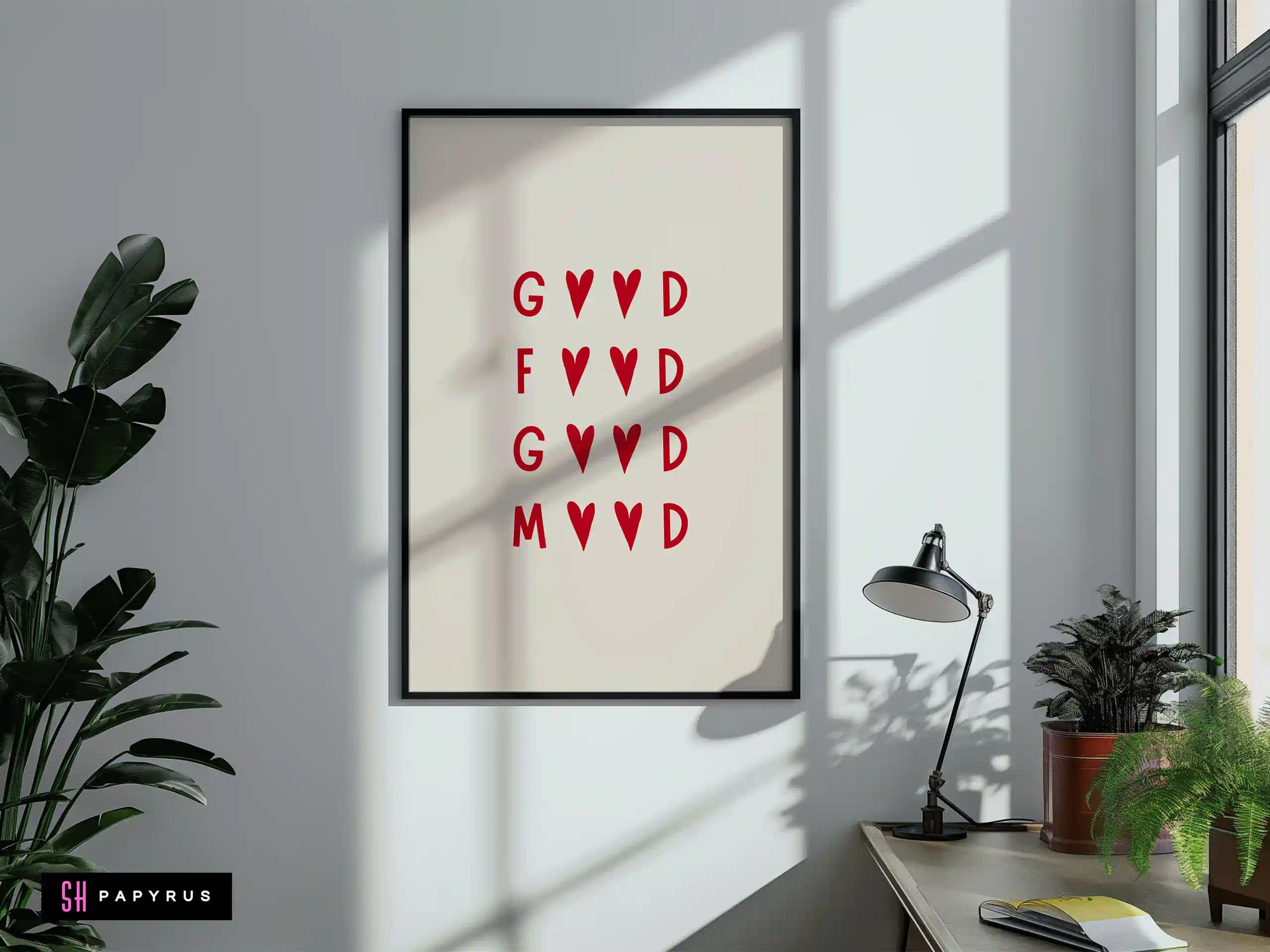 Minimalist 'Good Food Good Mood' Red Heart Print