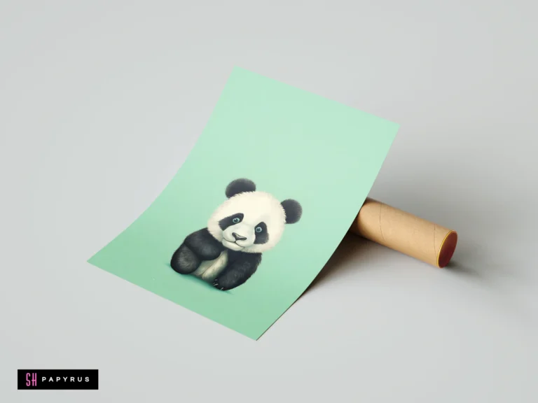 Adorable baby panda digital painting on a mint green background for nursery wall art.