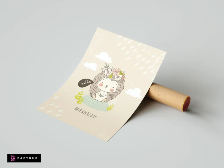 Whimsical hedgehog with a flower crown illustration, pastel woodland nursery art for girls' rooms.