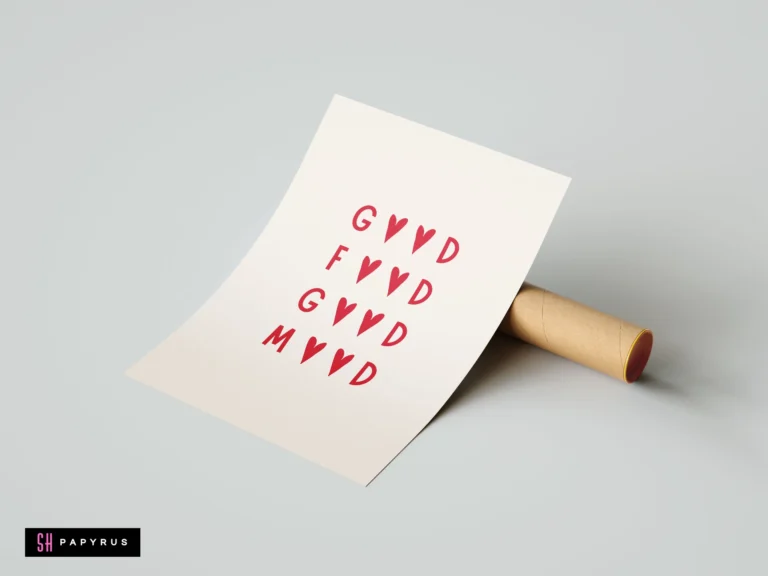 Minimalist 'Good Food Good Mood' print featuring red hearts on cream paper background.