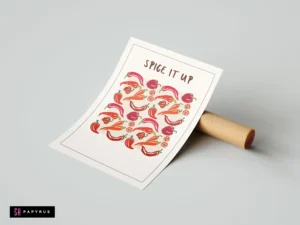 Spice It Up kitchen art print with vibrant red and orange chili pepper illustrations.