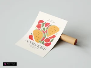 Vibrant modern taco illustration art print with colorful tomatoes and chili peppers.