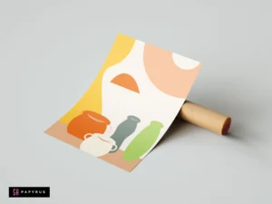 Modern abstract still life art print featuring colorful minimalist vases in earthy tones.