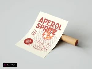 Retro Aperol Spritz typographic art poster with orange cocktail graphic and text on cream background.