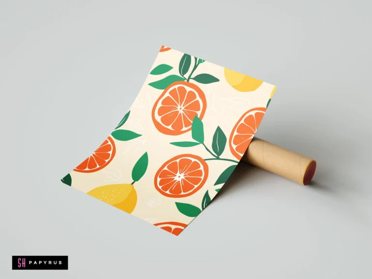 Vibrant minimalist citrus art print featuring orange slices and yellow lemons on cream background.