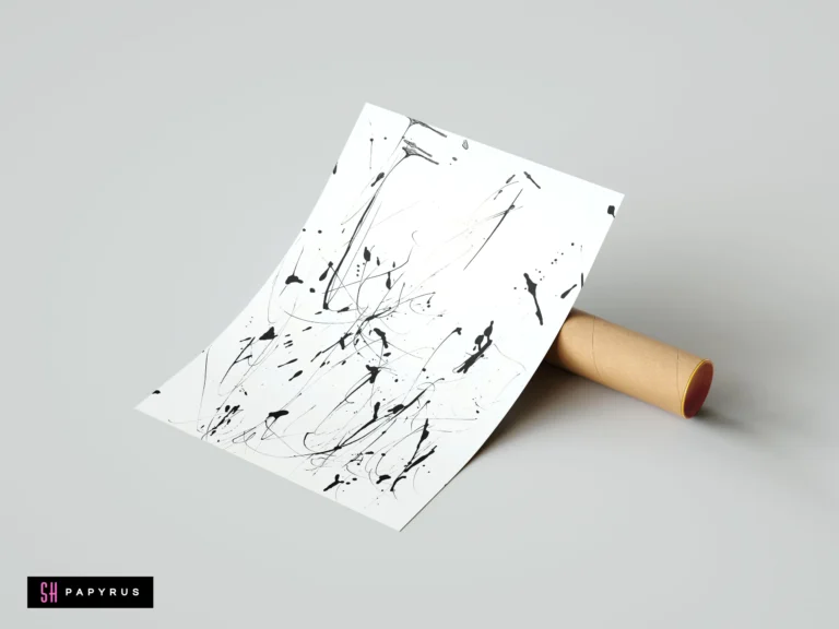 Minimalist black and white abstract wall art featuring expressive ink splatters and drips.