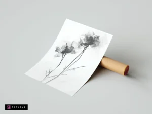 Minimalist monochrome art print featuring two ethereal, translucent ghost flowers on a white background.