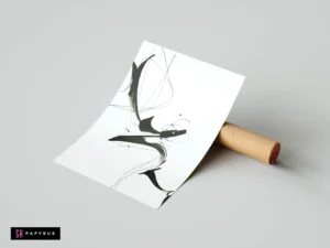 Minimalist Zen black calligraphy art with fluid abstract brush strokes on white paper.