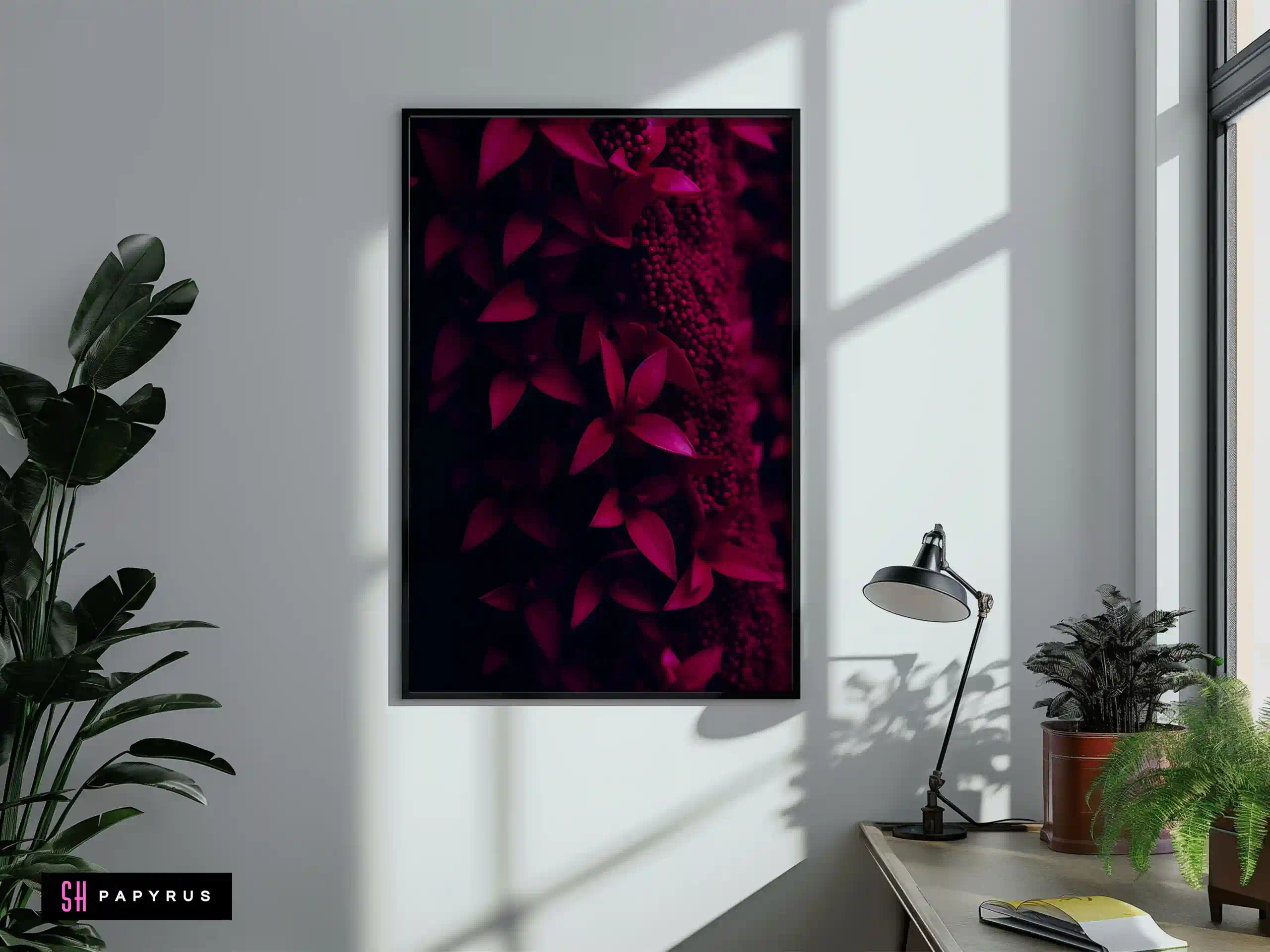 Striking Monochrome Black Leaves Texture Art Print