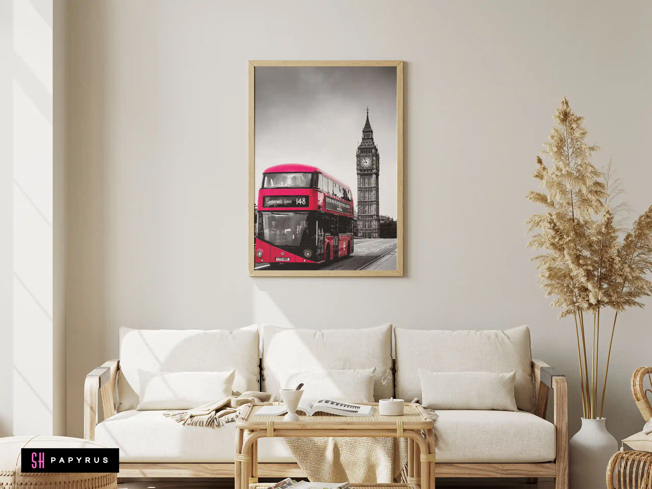 Striking London Red Bus & Big Ben Black and White Art