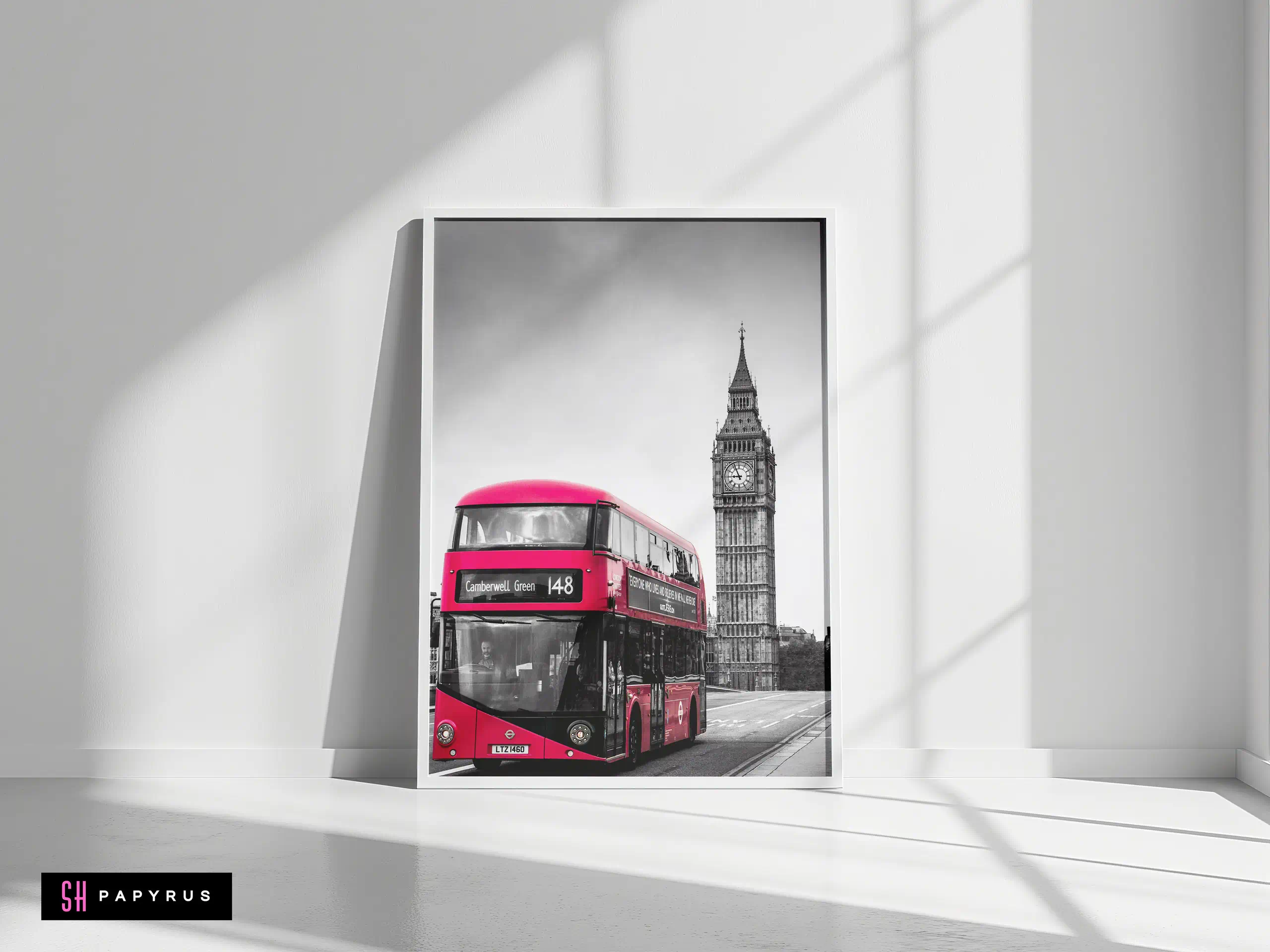 Striking London Red Bus & Big Ben Black and White Art