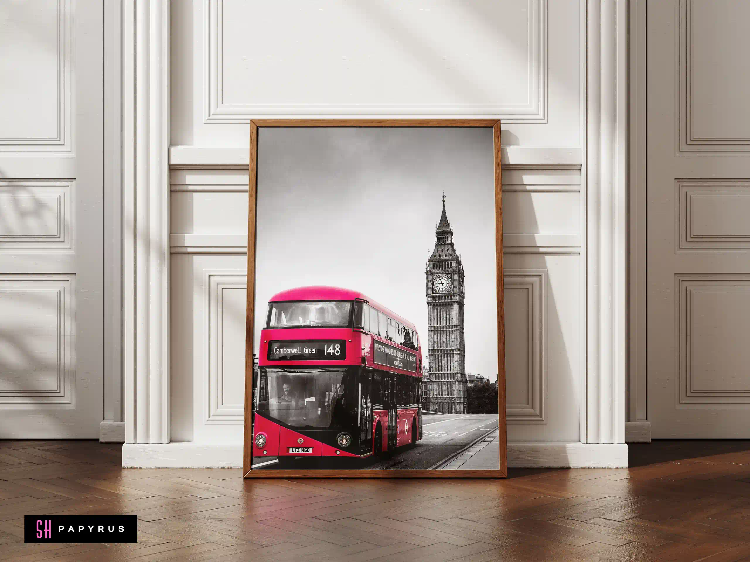 Striking London Red Bus & Big Ben Black and White Art