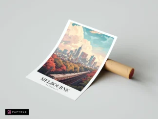 Vibrant Melbourne Australia Autumn Skyline Travel Poster Art